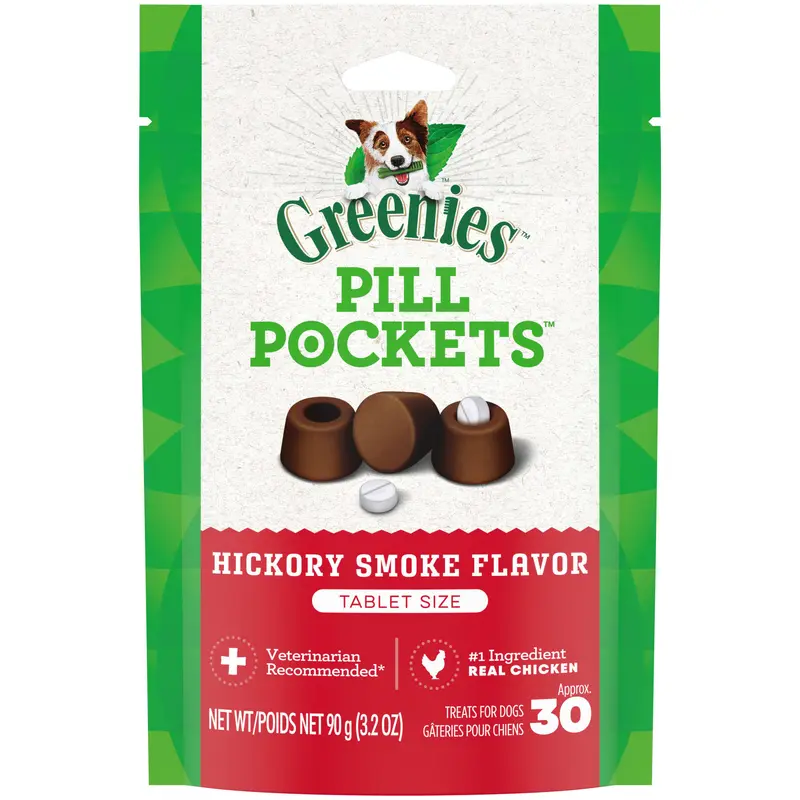GREENIES PILL POCKETS for Dogs Tablet Size Natural Soft Dog Treats  Hickory Smoke Flavor  3.2 oz. Pack (30 Treats)