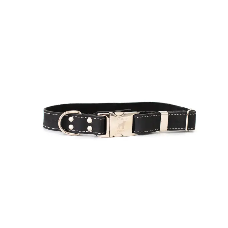 Bestseller Quick-Release Midnight Black Leather Dog Collar with Metal Buckle