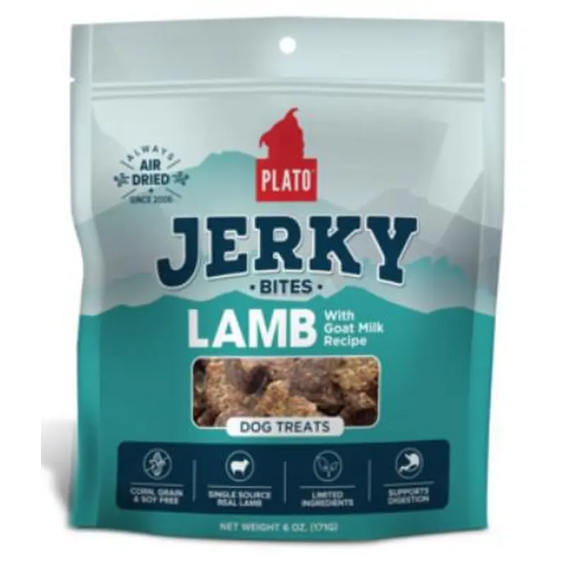 Plato Dog Treat Lamb Goat Milk Jerky Bites 6 oz