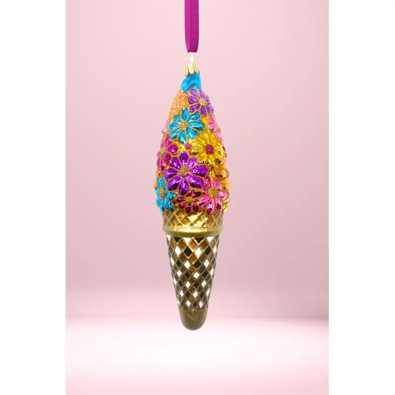 Floral Fetish Ice Cream Cone Polish Glass Ornament