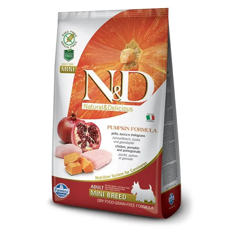 Farmina N&D Pumpkin Grain Free Dry Dog Food - Chicken & Pomegranate, Mini Kibble - 5.5lb