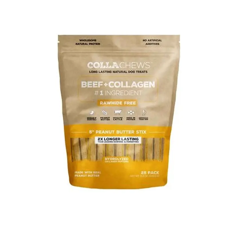CollaChews Peanut Butter Collagen Sticks Dog Treats, 5 Inches, 25 Pack