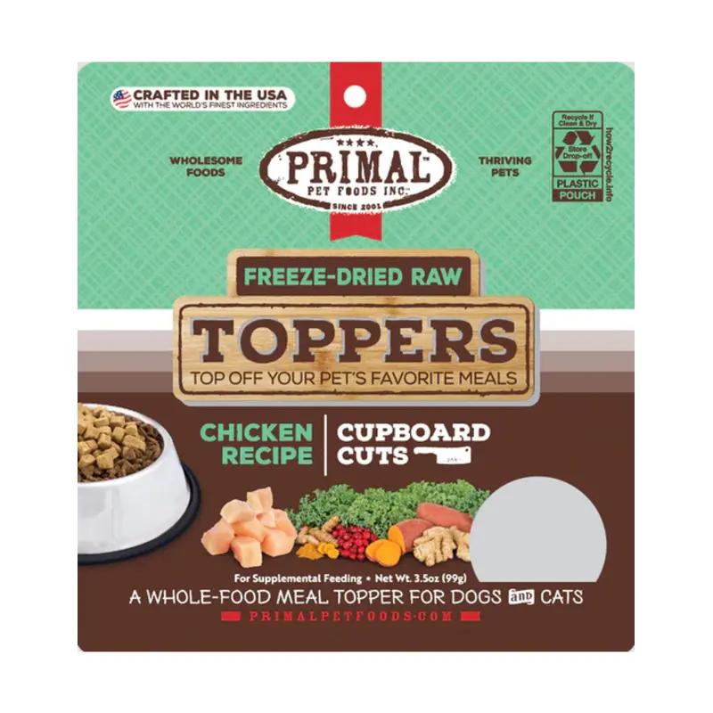 Primal Cupboard Cuts Freeze Dried Raw Dog Food Topper Chicken, 3.5 oz Grain Free Meal Mixer for Dogs & Cat Food Topper