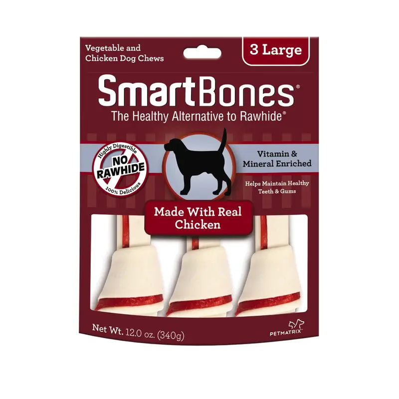 SmartBones Large Chews With Real Chicken 3 Count  Rawhide-FreeChews For Dogs