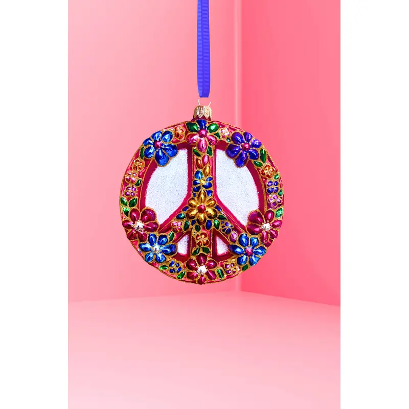 Peace Sign Polish Glass Ornament (Red Side)