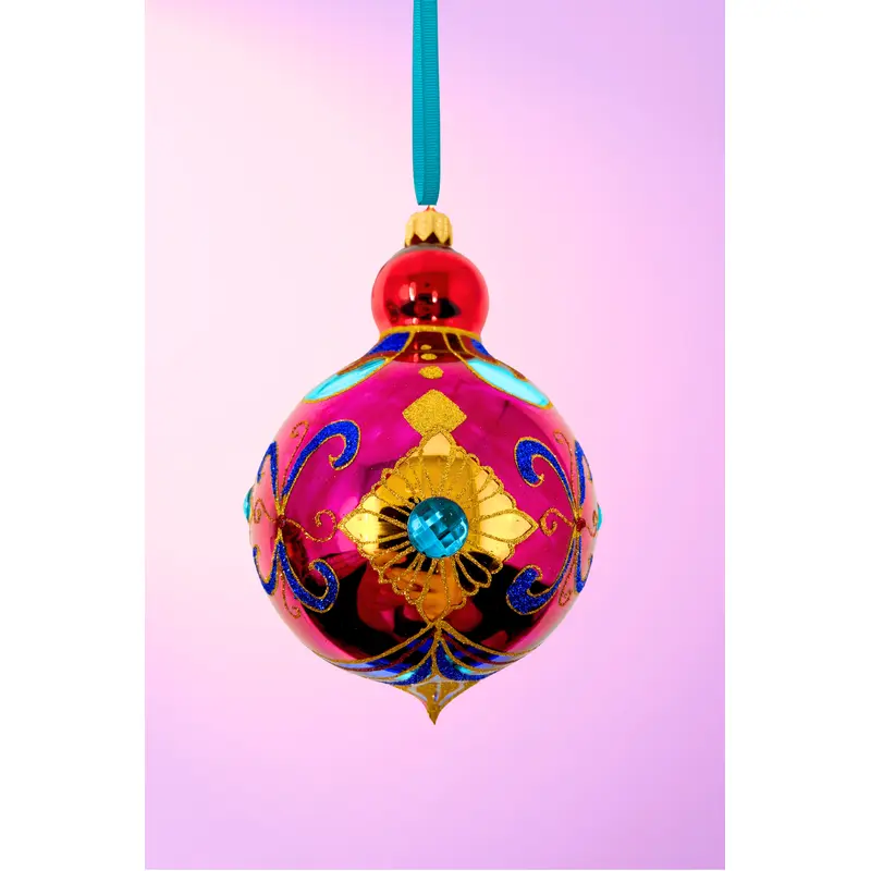Ruby Sparkling Gem Glass Christmas Bauble