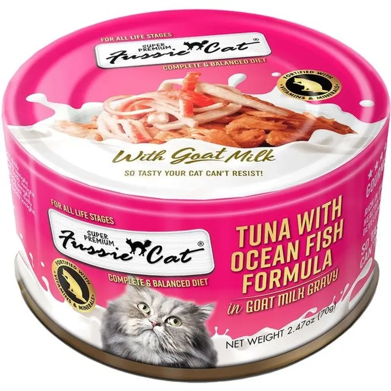 Fussie Super Premium Cat Wet Cat Food - Tuna with Oceanfish with Goat Milk Gravy - 2.47oz Can