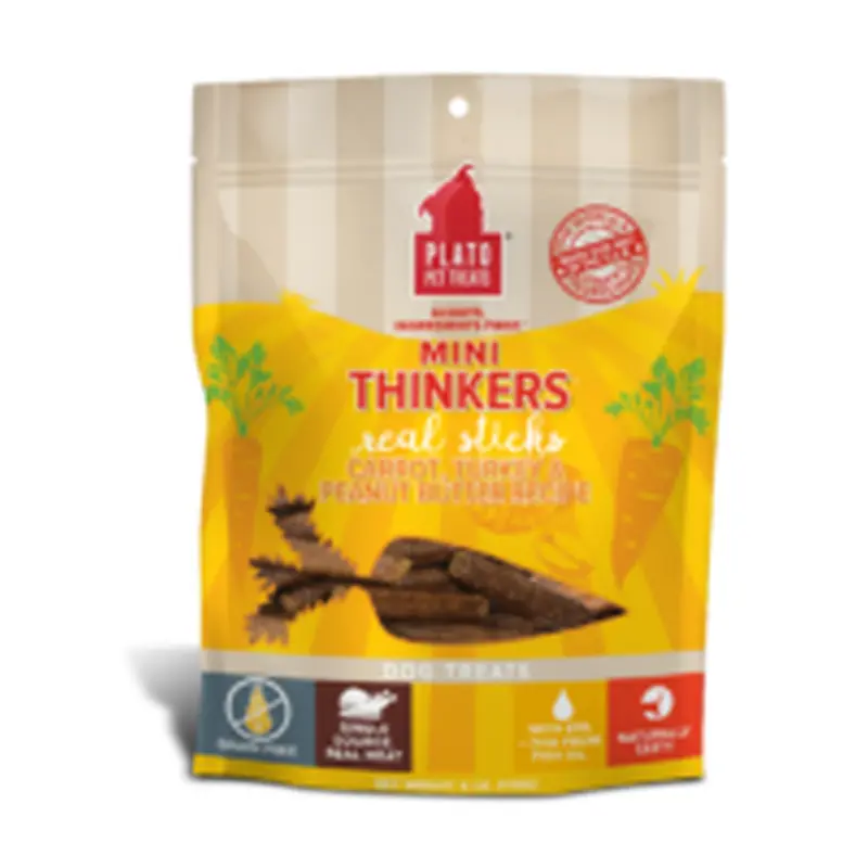 Plato Grain Free Mini Thinkers Carrot, Turkey, And Peanut Butter Stick Dog Treats