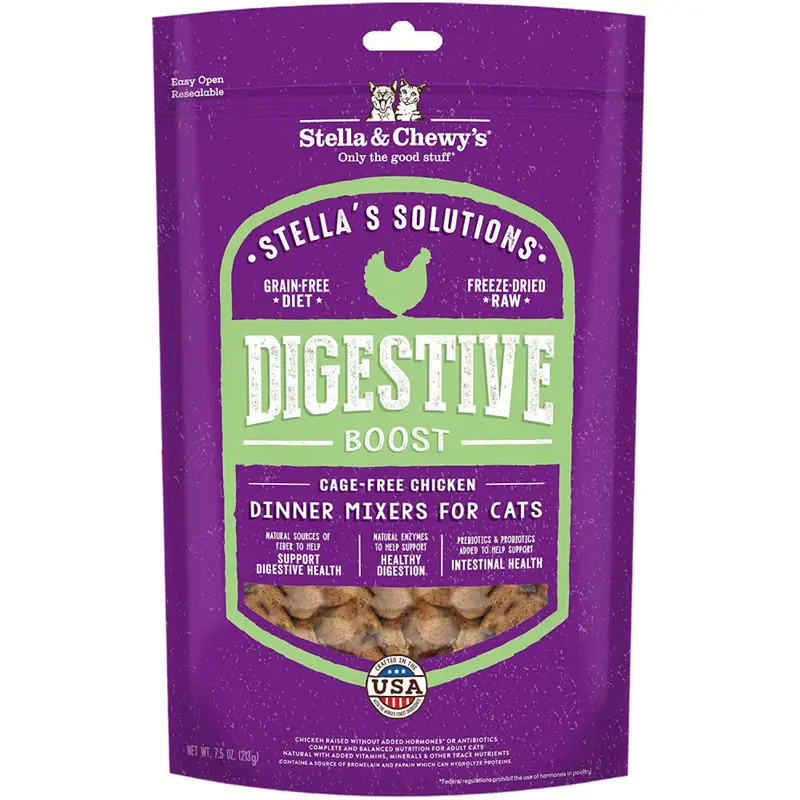 Stella & Chewy's Solutions Digestive Boost Cage Free Chicken Cat Food Dinner Mixers