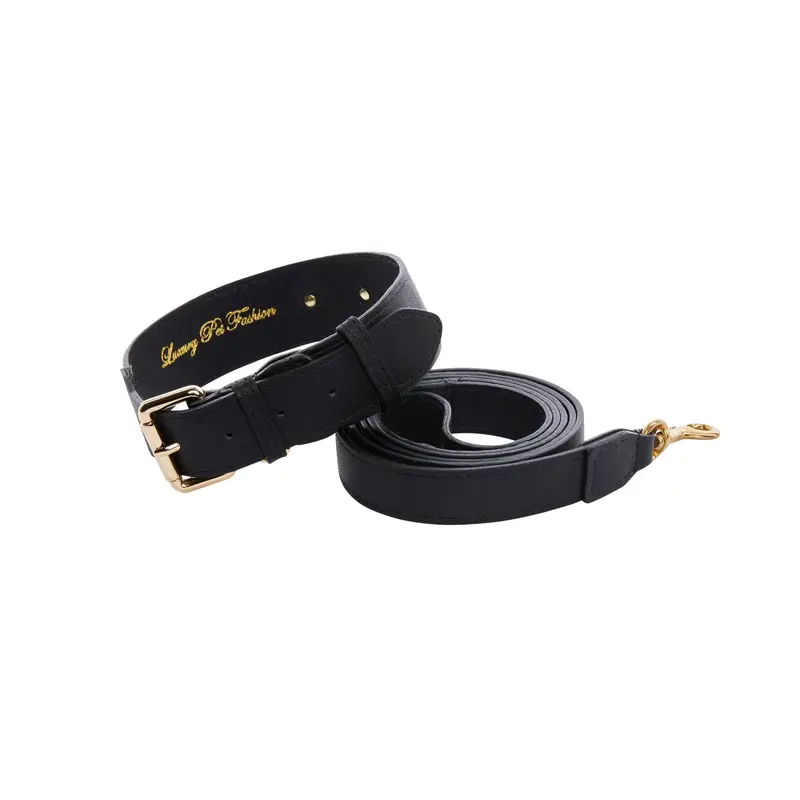 Classic Black Italian Leather Collar & Leash Set