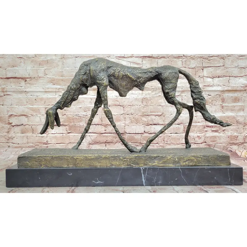 Abstract Surrealist Bronze Dog Sculpture Statue on Marble Base