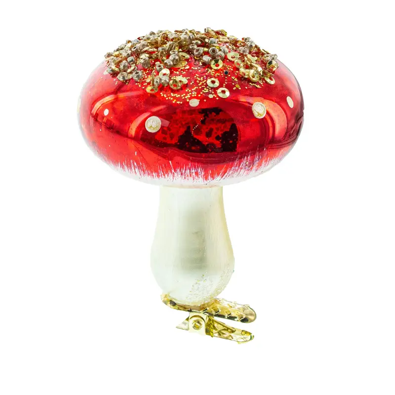 Amanita Mushroom Whimsical Blown Glass Christmas Ornament