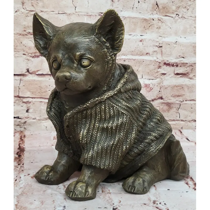 Cute Chihuahua Dog in Hooded Sweater Bronze Sculpture Figurine Statue Hot Cast