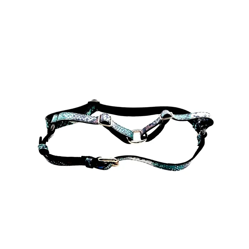 Green, Blue, Black, Red Embossed Snake Italian Leather Harness