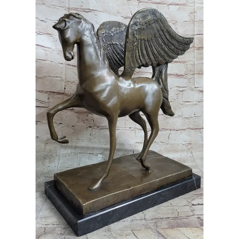 Pegasus Winged Horse Bronze Statue Sculpture Figure on Marble Base 16" x 16"