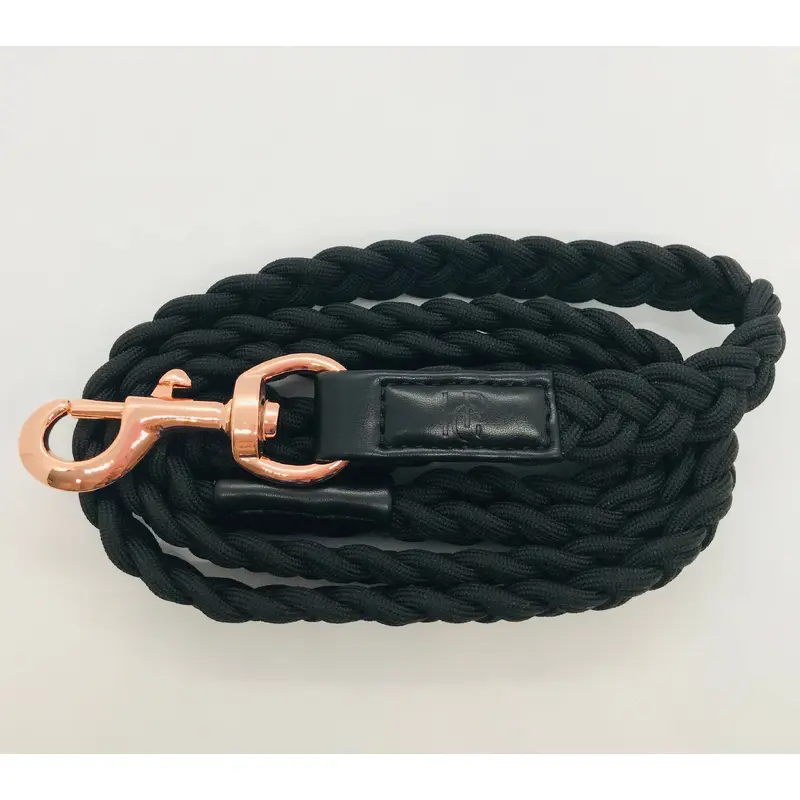 Dog Lead Black Plaited - Rose Gold Hardware