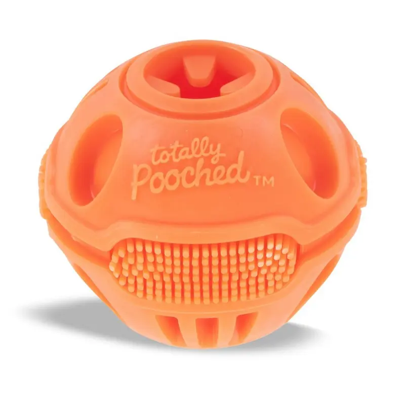 Totally Pooched Stuff'n Brush Ball 3" Orange Dog Toy