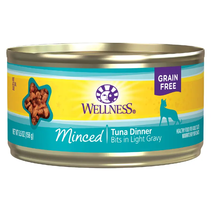 Wellness Complete Health Natural Grain Free Wet Canned Cat Food, Minced Tuna Entree 5.5oz Can