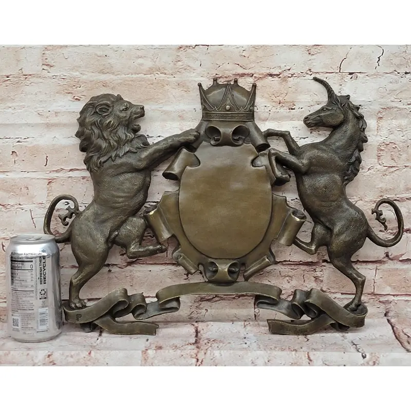 Bronze Lion and Unicorn Heraldic Crest Coat of Arms Hanging Wall Sculpture