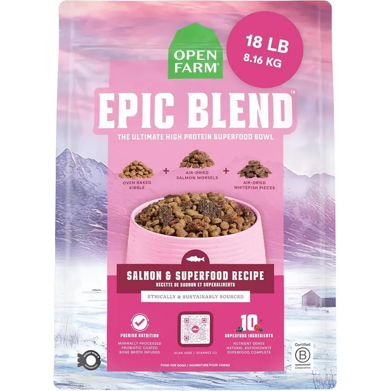 Open Farm Epic Blend Dry Dog Food - Salmon & Superfood - 18lb Bag