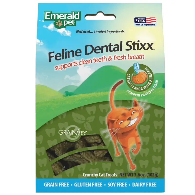 Emerald Pet Feline Dental Sticks 3.6oz Catnip Pumpkin