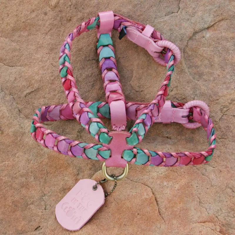 Multicolor Pink Leather Dog Harness
