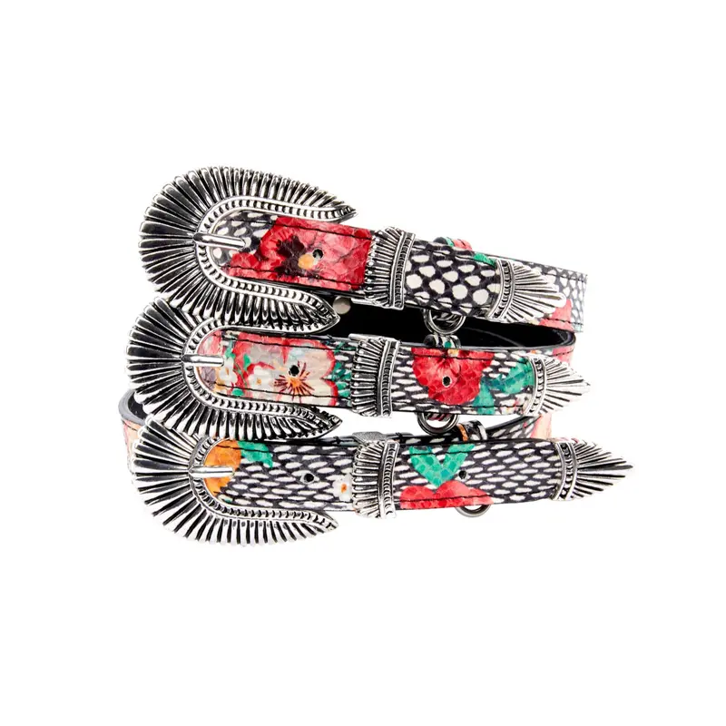 Pansy and Snake Print Embossed Italian Leather With Ornate Italian Hardware Set Of 3