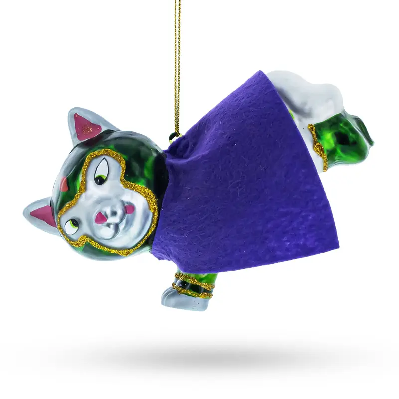 Super Dog in Green Mask Blown Glass Christmas Ornament
