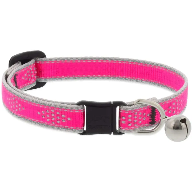 Lupine Reflective Cat Collar 1/2" Wide X 8"-12" Size Neck Pink Diamond With Bell