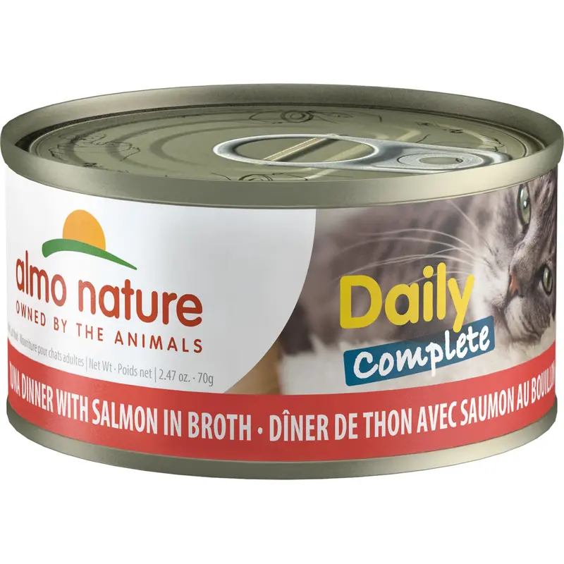 Almo Nature HQS Daily Complete Tuna Dinner With Salmon In Broth Canned Cat Food: 2.47- Oz, Case of 24