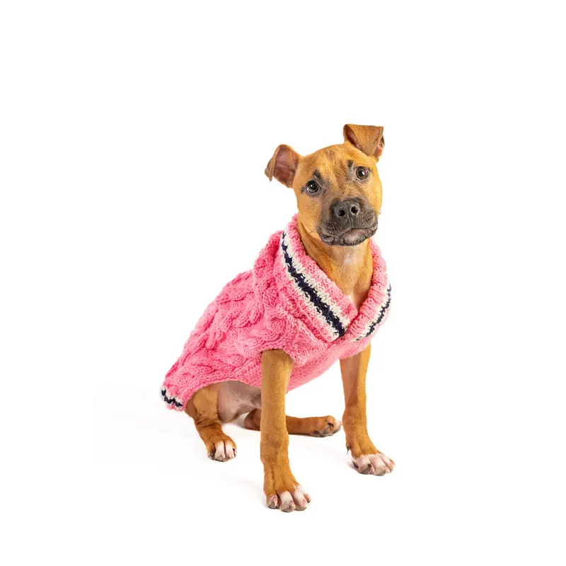 Preppy Pink Cable Knit Dog Sweater