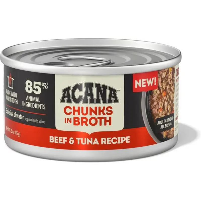 Acana Grain Free Chunks in Broth Beef & Tuna Wet Cat Food (3oz)