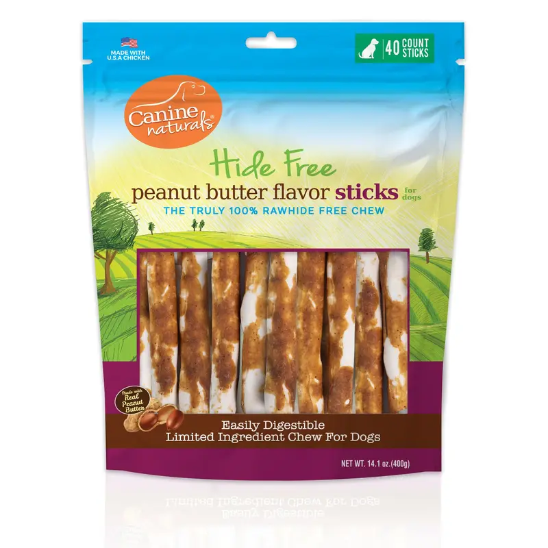 Canine Naturals Rawhide Free Peanut Butter Recipe Sticks for Dogs, 14.1oz