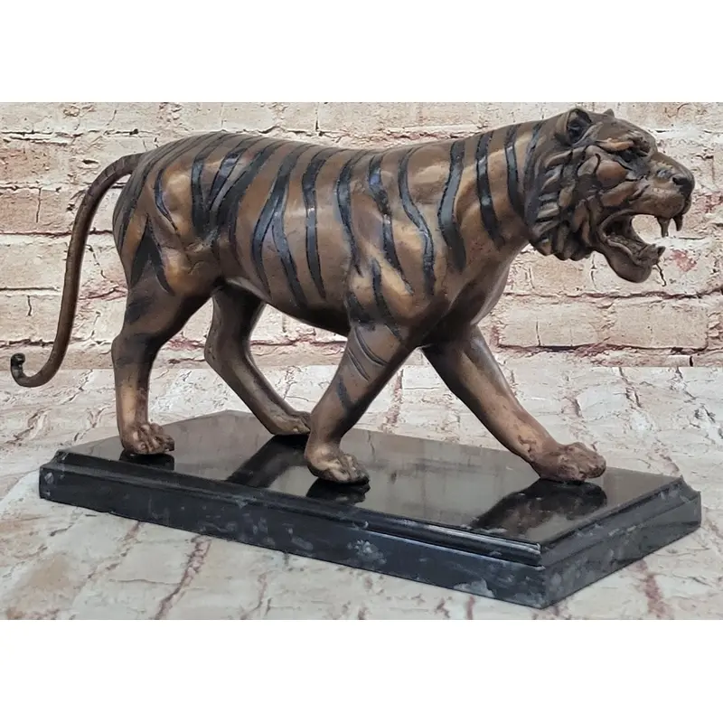 Hot Cast Bronze Tiger Statue Sculpture Figure on Marble Base by Moigniez